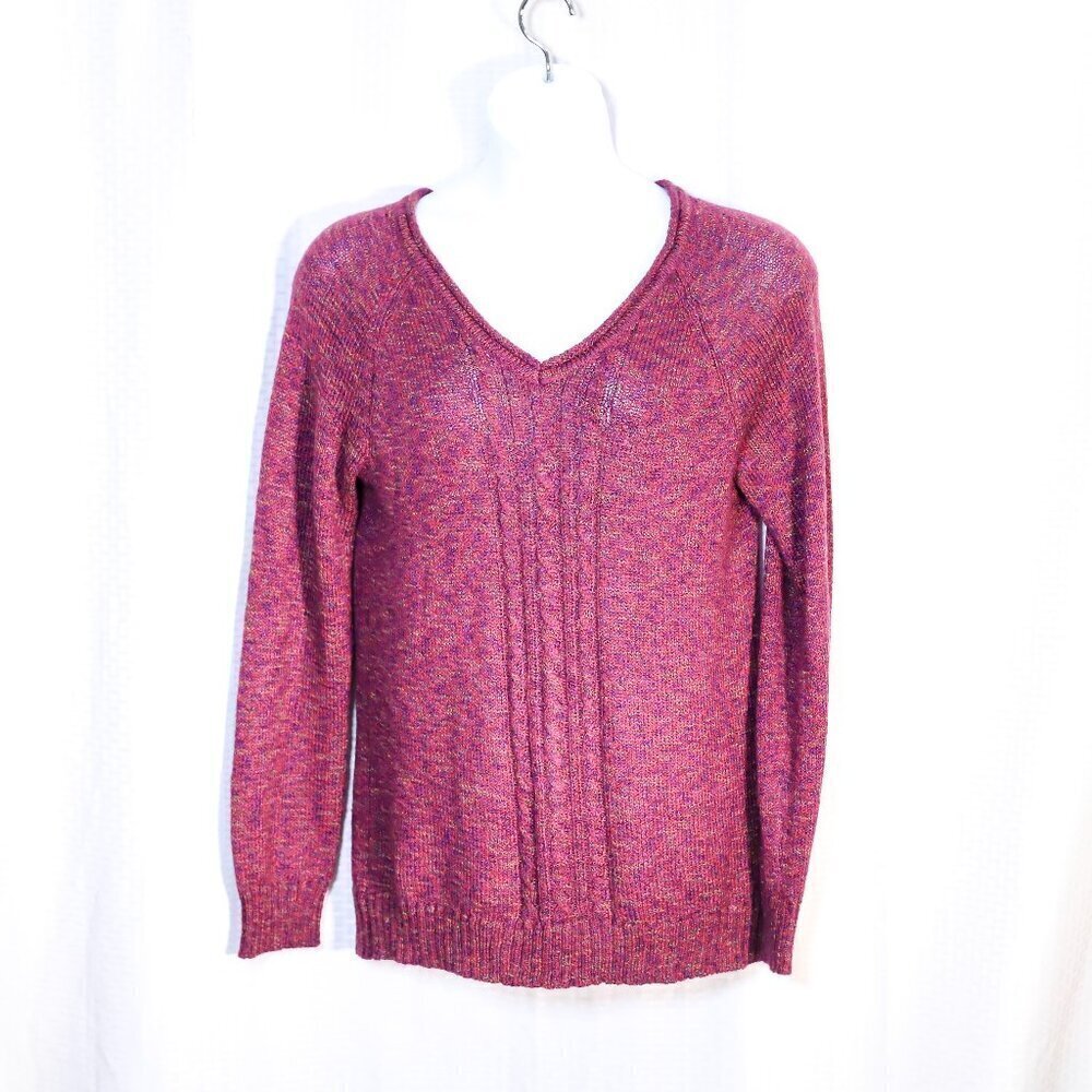 Debbie Morgan Size L Purple long sleeve cable knit V-neck sweater